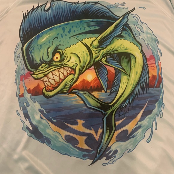 Mahi Mahi dolphin fish Wet Dry Fishing Shirt UPF 50+ Sun Protection - Picture 3 of 5